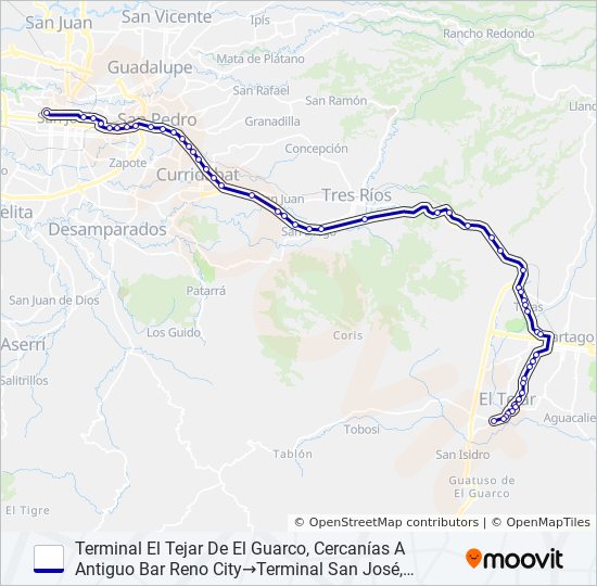 TEJAR EL GUARCO - SAN JOSÉ (ESPECIALES) bus Line Map