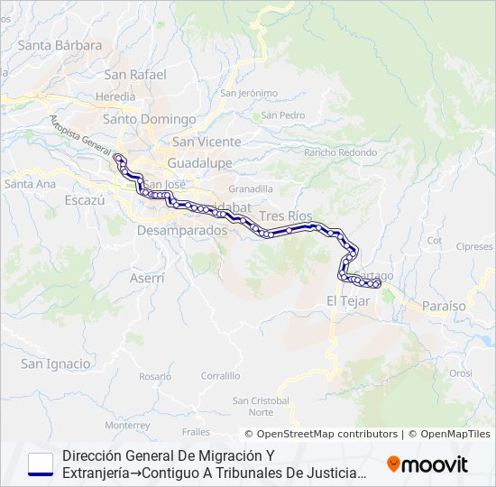 Mapa de CARTAGO - MIGRACIÓN LA URUCA (ESPECIALES) de autobús
