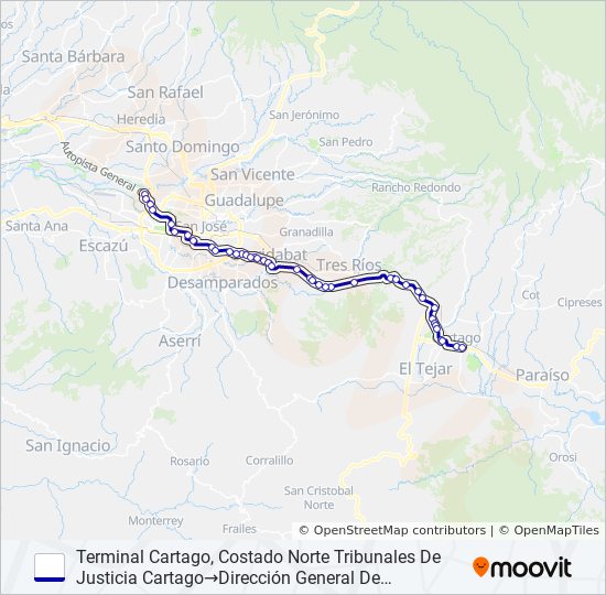 CARTAGO - MIGRACIÓN LA URUCA (ESPECIALES) bus Line Map
