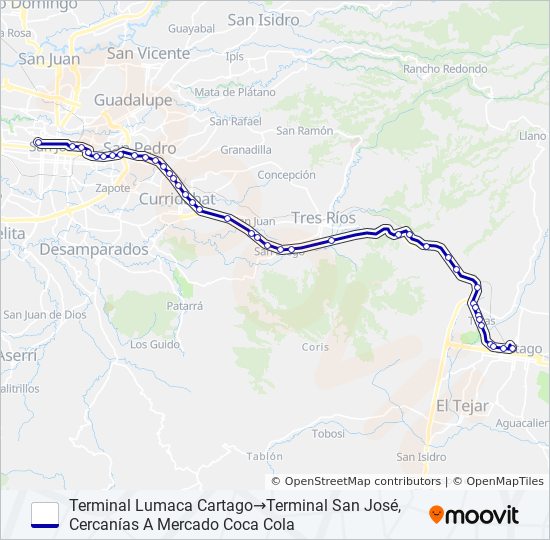 CARTAGO - COCA COLA SAN JOSÉ  (ESPECIALES) bus Line Map