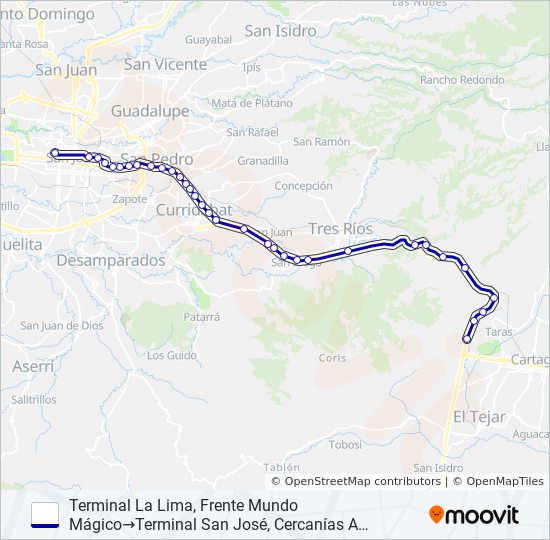 CARTAGO - COCA COLA SAN JOSÉ  (ESPECIALES) bus Line Map