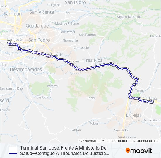 Mapa de MINISTERIO DE SALUD - CARTAGO (ESPECIALES) de autobús
