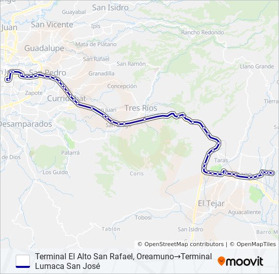 Mapa de SAN RAFAEL OREAMUNO - SAN JOSÉ (ESPECIALES) de autobús