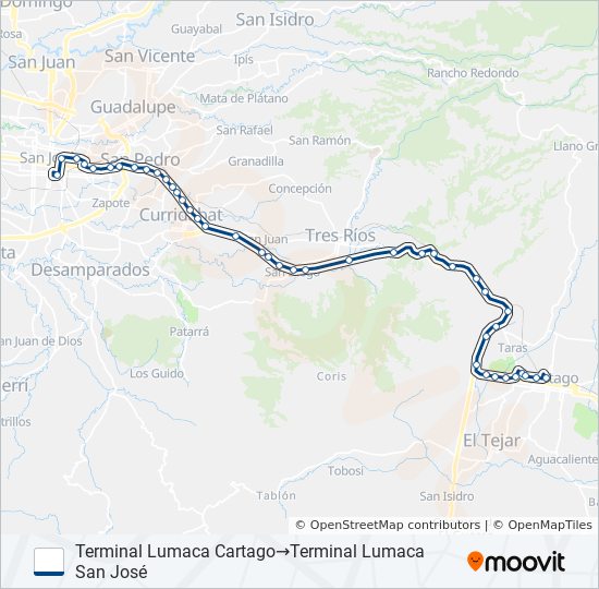 SAN JOSÉ - SAN PEDRO - PISTA - LA LIMA - CARTAGO bus Line Map