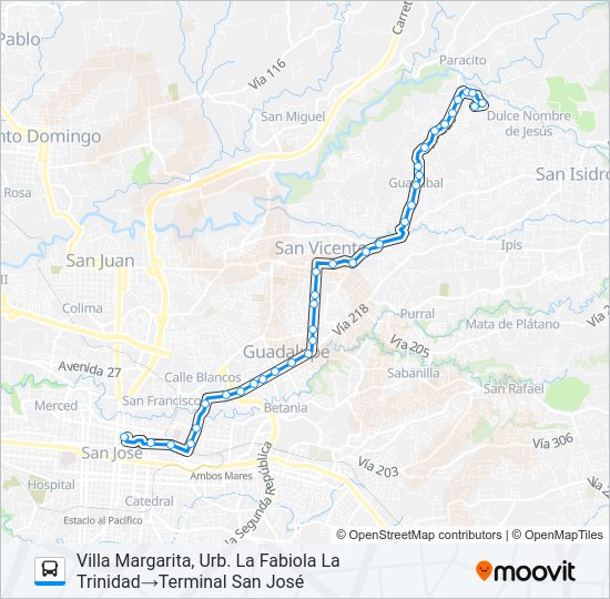 Mapa de SAN JOSÉ - LA TRINIDAD DE MORAVIA de autobús
