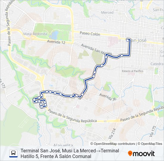 Mapa de SAN JOSÉ - HATILLO 5 de autobús