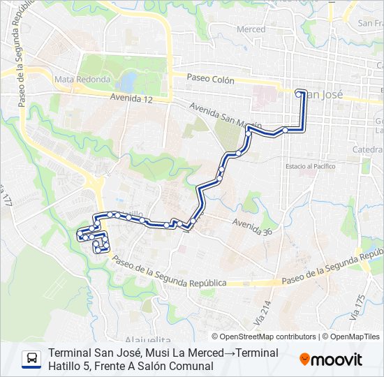 Mapa de SAN JOSÉ - HATILLO 5 de autobús