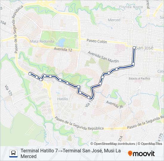 Mapa de SAN JOSÉ A HATILLO 8 de autobús
