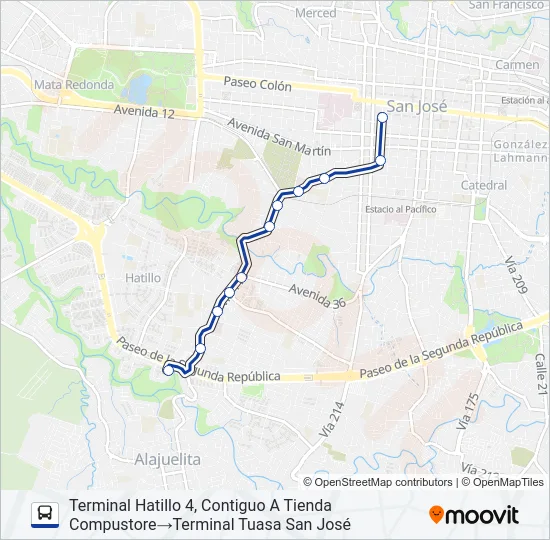 SAN JOSÉ - HATILLO 3 Y 4 Bus Line Map