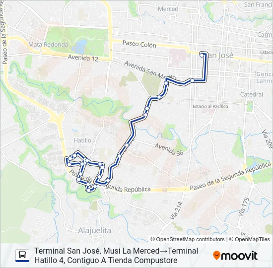 SAN JOSÉ - HATILLO 3 Y 4 Bus Line Map