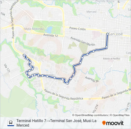 SAN JOSÉ - HATILLO 6 Y 7 Bus Line Map