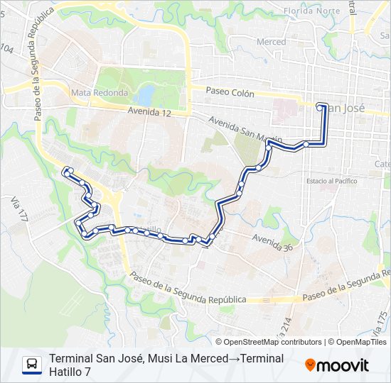 Mapa de SAN JOSÉ - HATILLO 6 Y 7 de autobús