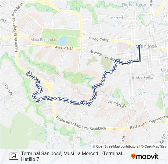 SAN JOSÉ - HATILLO 6 Y 7 Bus Line Map