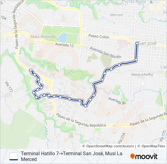 SAN JOSÉ - HATILLO 6 Y 7 bus Line Map