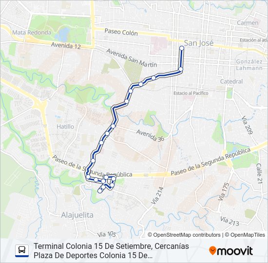 Mapa de SAN JOSÉ - COLONIA 15 DE SETIEMBRE de autobús