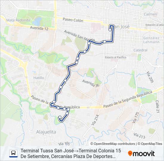 Mapa de SAN JOSÉ - COLONIA 15 DE SETIEMBRE de autobús