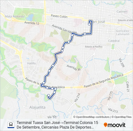 SAN JOSÉ - COLONIA 15 DE SETIEMBRE Bus Line Map