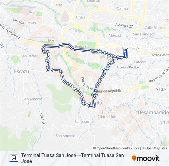 Mapa de SAN JOSÉ - ALAJUELITA - LA AURORA POR ANONOS de autobús