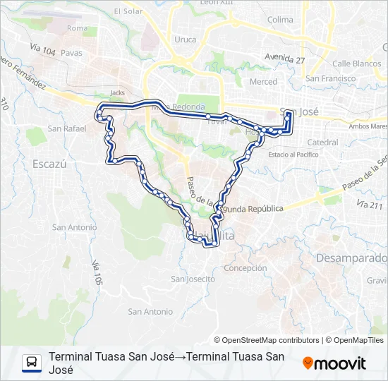 SAN JOSÉ - ALAJUELITA - LA AURORA POR ANONOS Bus Line Map