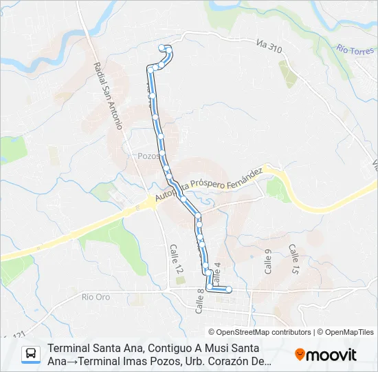 SANTA ANA - POZOS Bus Line Map