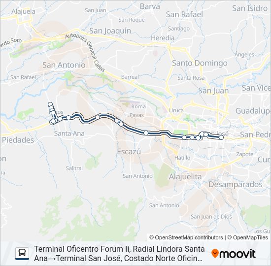Mapa de SAN JOSE - FORUM 2 de autobús