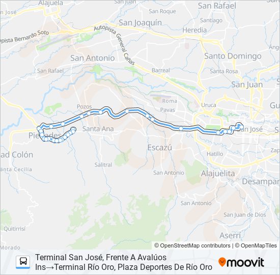 SAN JOSÉ - RÍO ORO bus Line Map