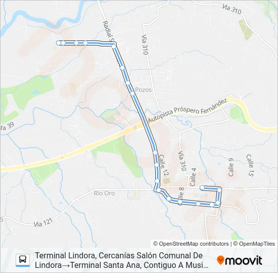 SANTA ANA - LINDORA Bus Line Map