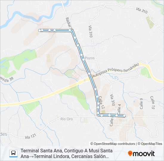 Mapa de SANTA ANA - LINDORA de autobús