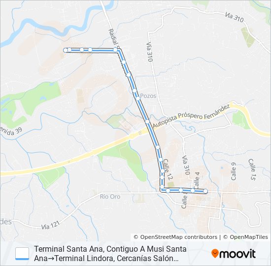 Mapa de SANTA ANA - LINDORA de autobús
