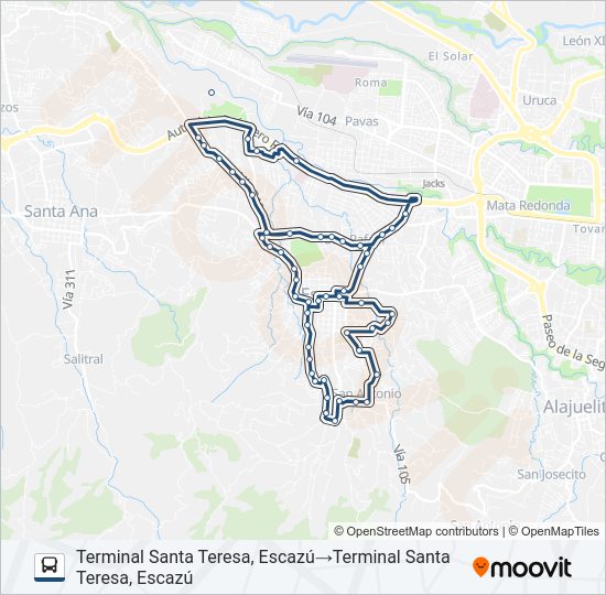 Mapa de CIRCUNVALACIÓN ESCAZÚ #1 de autobús