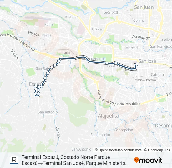 SAN JOSÉ - ESCAZÚ CENTRO Bus Line Map