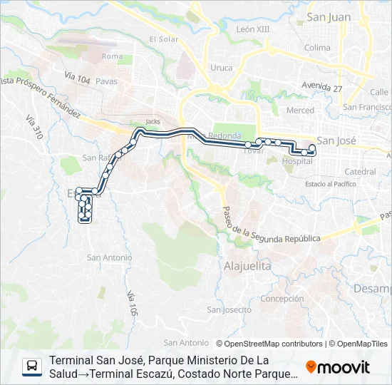 SAN JOSÉ - ESCAZÚ CENTRO Bus Line Map