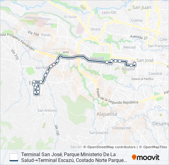 Mapa de SAN JOSÉ - ESCAZÚ CENTRO de autobús