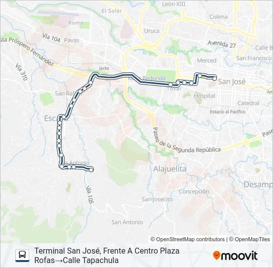 SAN JOSÉ - ESCAZÚ - SAN ANTONIO Bus Line Map