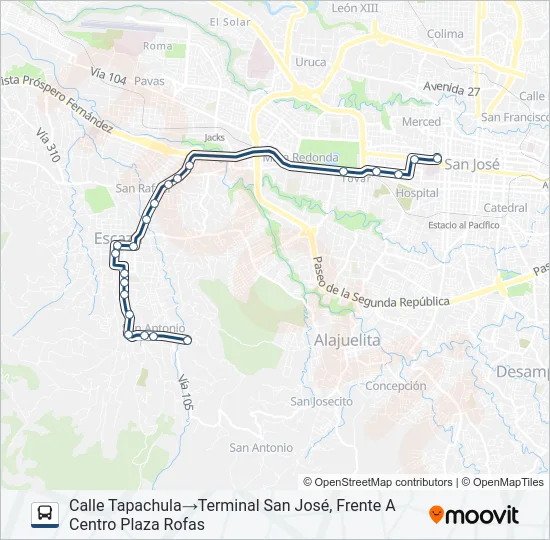 SAN JOSÉ - ESCAZÚ - SAN ANTONIO Bus Line Map