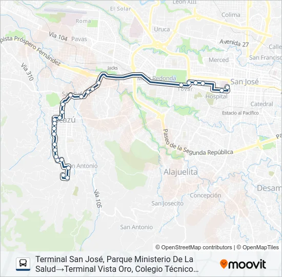 SAN JOSÉ - ESCAZÚ - VISTA DE ORO Bus Line Map