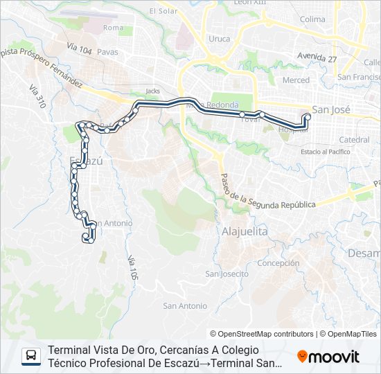 Mapa de SAN JOSÉ - ESCAZÚ - VISTA DE ORO de autobús