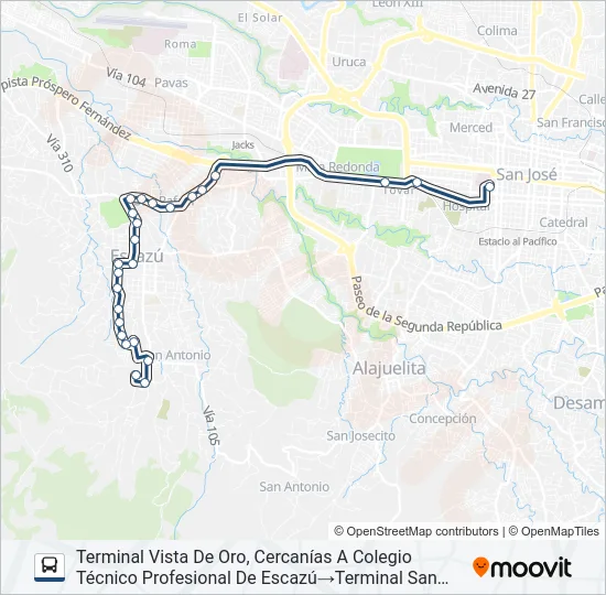 SAN JOSÉ - ESCAZÚ - VISTA DE ORO Bus Line Map