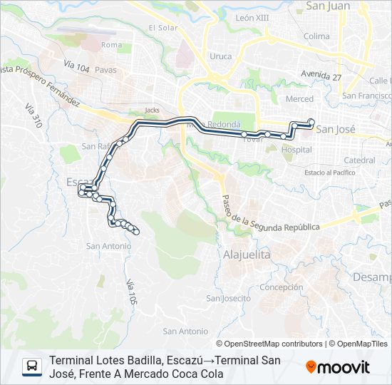 Mapa de SAN JOSÉ - ESCAZÚ - LOTES BADILLA de autobús