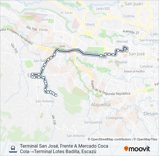 Mapa de SAN JOSÉ - ESCAZÚ - LOTES BADILLA de autobús
