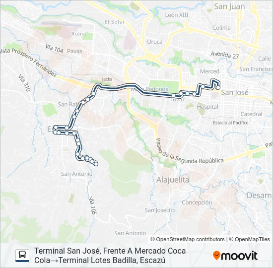 SAN JOSÉ - ESCAZÚ - LOTES BADILLA Bus Line Map