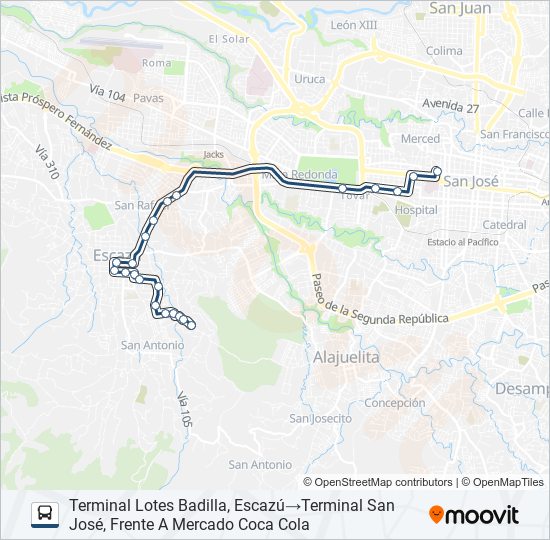 SAN JOSÉ - ESCAZÚ - LOTES BADILLA bus Line Map