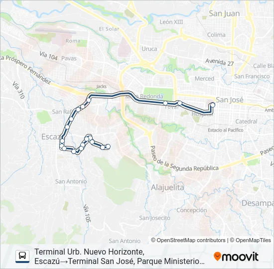 SAN JOSÉ - ESCAZÚ - BELLO HORIZONTE Bus Line Map