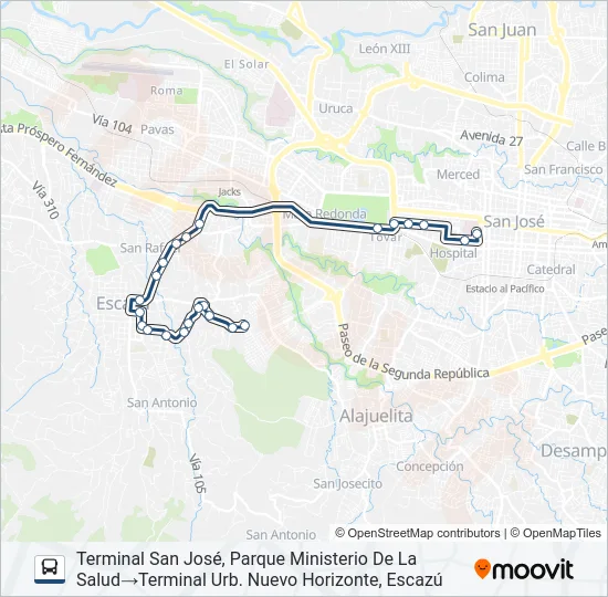 SAN JOSÉ - ESCAZÚ - BELLO HORIZONTE Bus Line Map