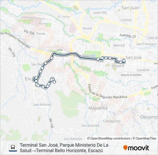SAN JOSÉ - ESCAZÚ - BELLO HORIZONTE Bus Line Map