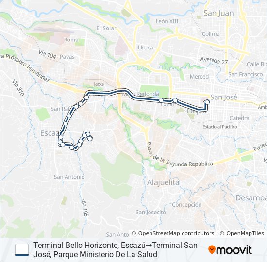 SAN JOSÉ - ESCAZÚ - BELLO HORIZONTE bus Line Map