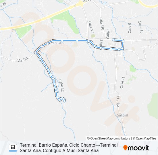 Mapa de SANTA ANA - BARRIO ESPAÑA POR CEBADILLA de autobús