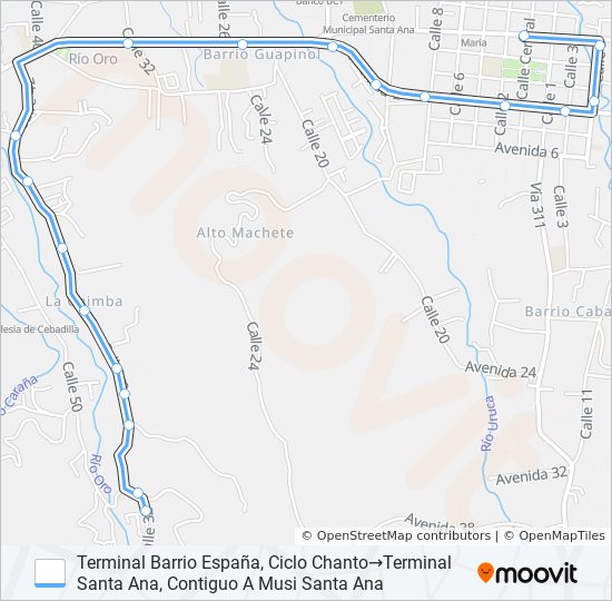 SANTA ANA - BARRIO ESPAÑA POR LA CHIMBA bus Line Map