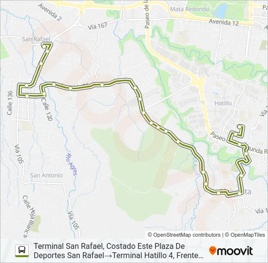 INTERLÍNEA ESCAZÚ - ALAJUELITA - HATILLO Bus Line Map