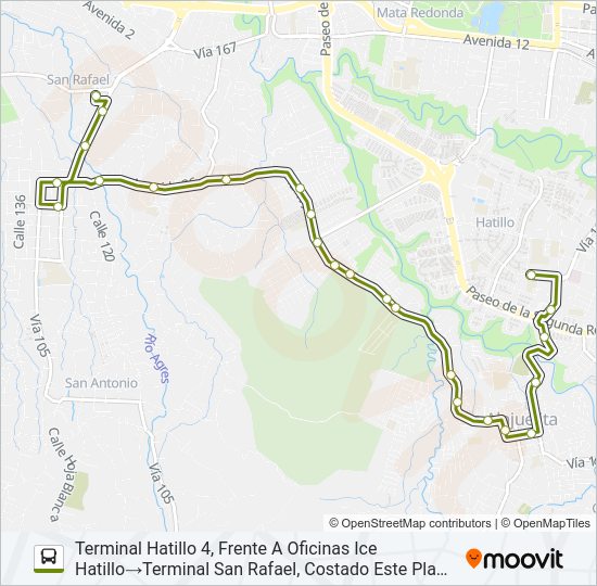 Mapa de INTER ESCAZÚ - ALAJUELITA - HATILLO de autobús